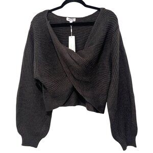 525 Womens Two-Way Black Ribbed Knit Sweater Wear Front Or Back Large NWT